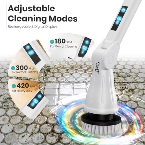 Electric Spin Scrubber – 8-in-1 Cordless Power Scrubber with 8 Brush Heads & Extendable Handle – Rechargeable Cleaning Brush for Bathroom, Shower, Tile, Grout, Tub & Floor - Image 6