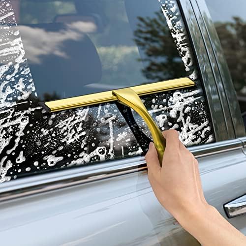 All-Purpose Stainless Steel Shower Squeegee for Shower Doors with 2 Adhesive Hooks, Bathroom Cleaner Tool Household Window Mirror Squeegee for Home Cleaning, Glass Door, Tile Wall, Car, 10 Inch Golden - Image 6