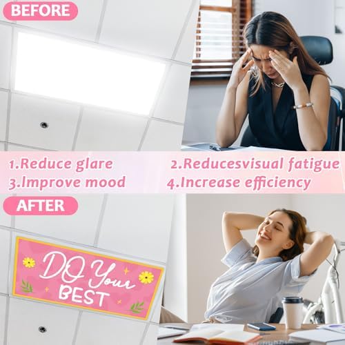 8PCS Fluorescent Light Covers for Classroom Ceiling Light 4x2ft Magnetic Lights Covers Filter Easy Install for Office School Hospitals Ceiling Supply (Flower Motivational) - Image 4