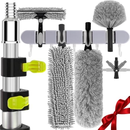 【Upgrade Anti Rotation 】 30FT High Reach Duster Kit,(18FT+6FT) Lightweight Aluminum Alloy Extension Rod,7-Piece Set,210° Steering Head Clean Various Angle,for Cleaning Ceiling,High Wall by Convenientforyourlife