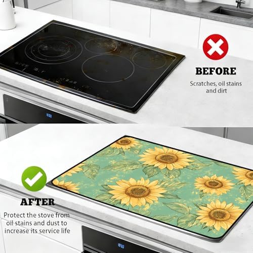 Electric Stove Top Cover - Heat Resistant Floral Stove Cover & Stove Top Protector, Reusable, Easy to Clean, Stylish Home Upgrade. (Sunflower Mint Green, 28"L x 20"W) - Image 4
