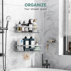 Veken Shower Caddy 3-Pack, Advanced Rustproof Design, No Drilling Adhesive Shelves, Rack with Soap Holder, Large Capacity Bathroom Organizers and Storage, Wall-Mounted Kitchen & Home Decor - Image 3