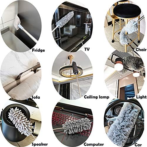 5-in-1 Microfiber Duster with Extension Pole (30-100") Kit for High Ceiling, Fan, Cobweb, Blind & Furniture, Bendable Washable Heads, Reusable Dusters for Cleaning - Image 3