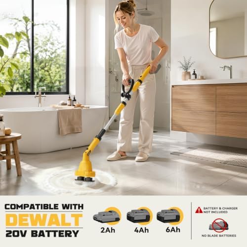 NATBEESY 2 in 1 Electric Spin Scrubber Compatible with DeWalt 20V Battery(Tool Only), Dual-Head Power Scrubber, 680/1200 RPM, 45° Adjustable Head, Extendable Handle for Tile, Tub, Floor & Bathroom - Image 3