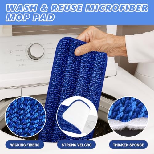 HOMTOYOU Microfiber Flat Mop with Sprayer: Spray Mop with 4 Washable Pads - Image 3