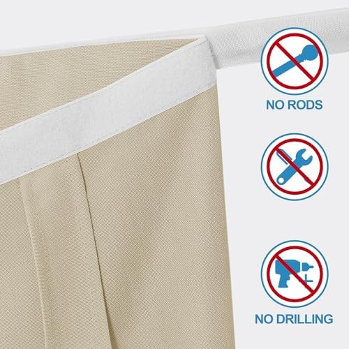 RYB HOME Faux Linen Side French Door Curtain - Privacy Light Filtering Window Curtains for Patio Front Door Sidelight Drapes Tie up Shade, 1 Piece, 12W x 72L Inches,Light Beige - Image 2
