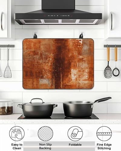 Burnt Orange Stove Top Covers for Electric Stove, Oil Painting Modern Induction Cooktop Cover Protector, Abstract Art Vintage Range Mat for Glass Top Stove, Kitchen Countertop Dish Drying Mat, 24"x21" - Image 6