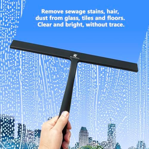 Squeegee for Shower Door 14 Inch Wide Blade, 11 Inch Short Handle One-Piece Silicone with Stainless Steel Core, Non-Slip Grip Window Squeegee for Bathroom Mirror Car Windshield, Aluminum Hook (Black) - Image 6