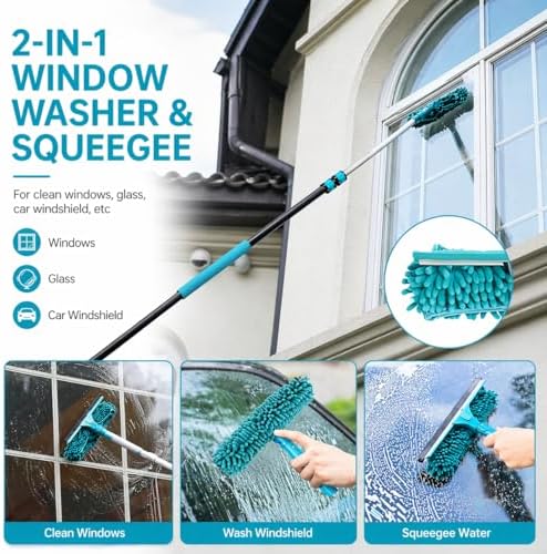 High Ceiling Duster Kit with 5-24FT Heavy Duty Extension Pole, Reaches Up to 30FT, Includes Microfiber Feather Duster, Cobweb and Ceiling Fan Duster, Window Squeegee Cleaner & Skylight Hook (24FT) - Image 7