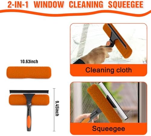 25FT Reach Window Squeegee Kit with Extension Pole, 2-in-1 Professional Washer for High Windows, 5-20FT Adjustable Reach, Rotatable Head for Indoor & Outdoor Use, Streak-Free Cleaning Tool for Home - Image 4
