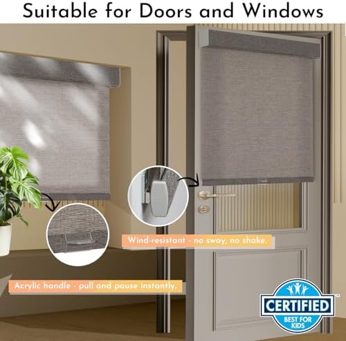 Persilux Light Filtering Roller Shades for Indoor Window Blinds,Cordless,Linen Fabric,Thermal Insulated Fabric UV Protection Shades for Home,Office,Bedroom,Door,Light Filtering-Stone Grey,Custom Size - Image 3