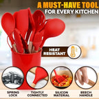 12 Pcs Red Kitchen Utensils Set with Holder – Versatile Silicone Utensils Set for Cooking and Baking, Gentle on Pots and Pans, Heat-Resistant, Stylish, Easy to Clean, Red Kitchen Accessories - Image 3