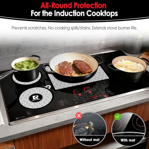 5 PCS Silicone Induction Cooktop Protector Cover Mat (Magnetic) | 230°C (450℉) Heat-Resistant Induction Stove Protector | Multifunctional Silicone Mats (2*7.9" & 1*9.45 & 11" & 1*10.2" x13.7"_ White) - Image 2