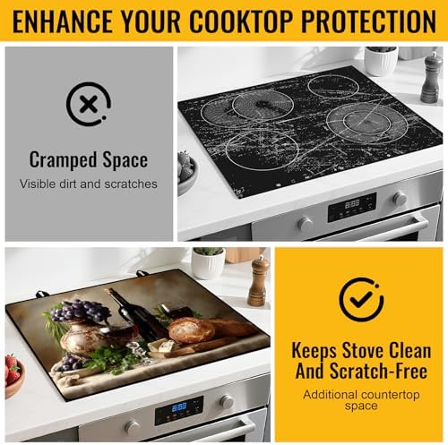 NYZE Stove Top Cover for Electric/Glass Stove, Flat Top Cooktop Protector, Electric Cooktop Cover, Extra Counter Space for Kitchen (Red Wine & Grapes) - Image 5