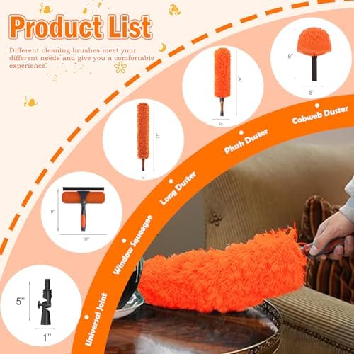 LAANPOLE 20FT High Reach Duster Cleaning Kit with Extension Pole, High Ceiling Fan Cleaner Duster Tool for Fan Blades, Window Washing Kit with Microfiber Feather Duster & Window Squeegee - Image 2