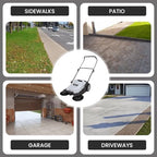 Dapper Supply Walk-Behind Outdoor Hand Push Floor Sweeper - 5.25 Gallon Capacity - 25.5" Sweeping Width - Sweeps up to 27,900 ft/Hour, Grey - Image 3