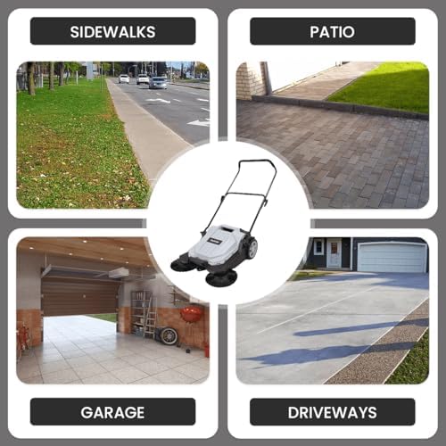 Dapper Supply Walk-Behind Outdoor Hand Push Floor Sweeper - 5.25 Gallon Capacity - 25.5" Sweeping Width - Sweeps up to 27,900 ft/Hour, Grey - Image 3