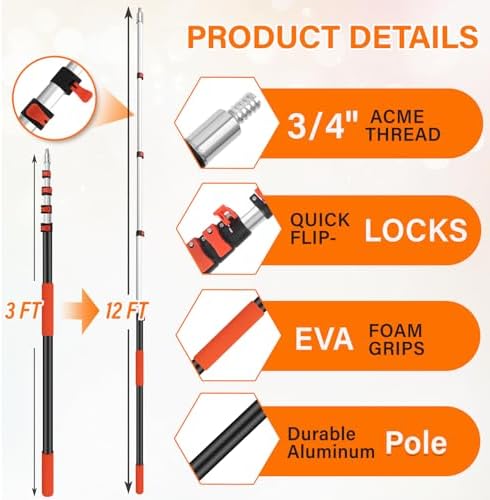 30FT High Reach Duster with Extension Pole 5-24FT, 4-in-1 Cleaning Kit - Image 3