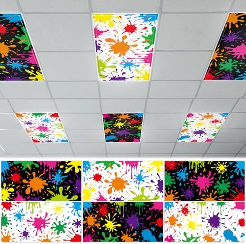 6 Pcs Fluorescent Light Covers with 60 Magnets Decorative for Classroom Ceiling Light 4 x 2 Feet Magnetic Lights Covers Filter Easy Install for Office Hospitals & Home Drop Ceiling Supplies (Painting) by Wiooffen