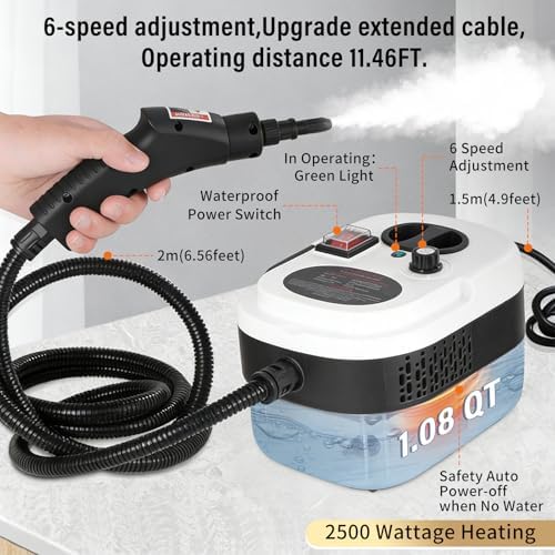 Mixoo Steam Cleaner, 6-Level Adjustable Handle, 15s Heat-Up, 1.08 Quarts Tank, Portable Steamer for Cleaning with 6 pcs Accessories for Home Dirt, Grease, Grout, Tile,Floor, Car (White Black, 1200ML) - Image 2