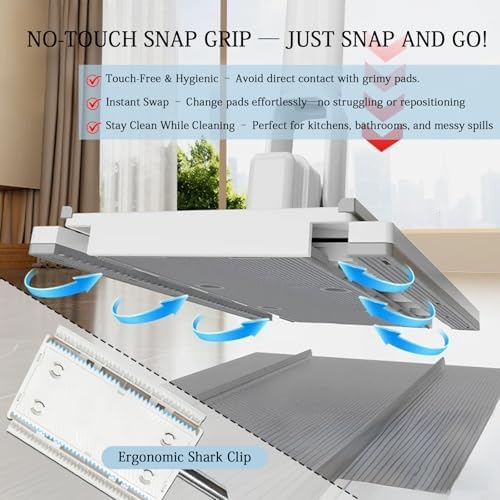 Quick Grip Mini Mop, Zero Touch MiniMop, Disposable Clip Mopstick Reusable Cloths, Retractable Gap Dust Cleaner Flat Mops with Locking Head & Sweeping Cloths (1*mop+10*Cloth) - Image 4