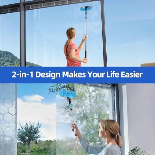 65'' Window Washing Kit with Extension Pole, 2-in-1 Window Cleaning Kit with Scrubber and Rotating Head, Window Cleaner Tool for Shower Rooms, Glass, Floors, Tiles, Walls, Car Windshields - Image 7