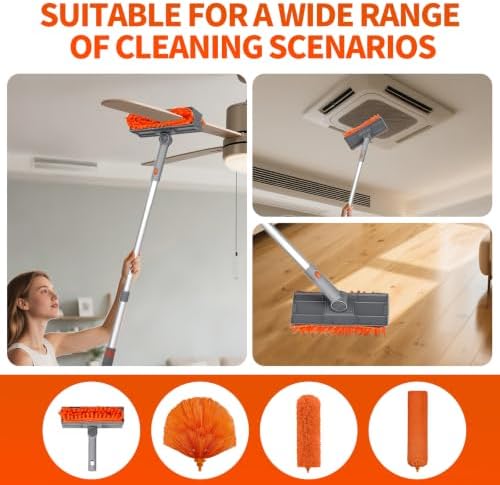 Ceiling Fan Cleaner Duster with 72‘’ Extendable Long Handle Cleaning Duster Kit, Reusable Chenille & Microfiber Mop Head for High Ceiling Fan Blade Wall Blinds Cobweb - Image 7