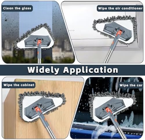 Long Handle Wall Mop & Baseboard Cleaner - Multi-Surface Dusting Tool for Walls, Floors, Baseboards - Wet/Dry Cleaning Mop with Adjustable Handle (Home & Kitchen Use) - Image 4