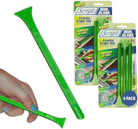 Scrigit Scraper Wide Blade No-Scratch Plastic Scraper Tool, 6 Pack - The Handy Multi-Use Scraping Tool for Removing Food, Labels, Stickers, Paint, Grease -Easy to Hold, Reaches Tight Spaces & Crevices by Scrigit