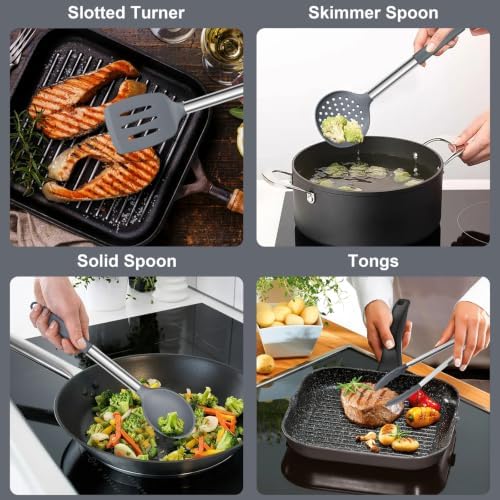 E-far Silicone Cooking Utensils Set, 7-Piece Gray Kitchen Utensils Set - Image 4