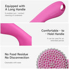 SUBEKYU Cast Iron Scrubber with Silicone Handle, Stainless Steel Skillet Cleaner for Cast Iron Pans (Pink) - Image 4