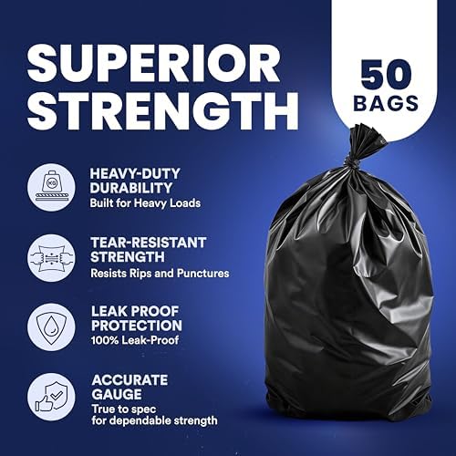 Plasticplace 55-60 Gallon Trash Bags │ 1.2 Mil │ Black Heavy Duty Garbage Can Liners │ 38” x 58” (50 Count) - Image 4