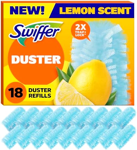 Dusters Refill for Cleaning, Feather & Microfiber Duster Disposable Alternative, for Dusting Furniture, Blinds, Ceiling Fans, Walls, Helps Remove Allergens, New Lemon Scent, 18ct by Swiffer