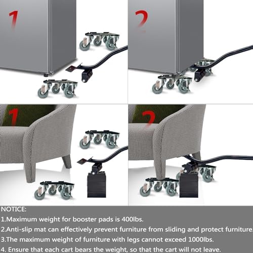 Furniture-Dolly-Furniture-Movers-with-5-Wheels, Furniture Sliders Large Size Carbon Steel Panel Lifter Tool for Moving Heavy Furniture, Furniture Dollies with 2 Brakes, Max Capacity 3335 Ibs - Image 5