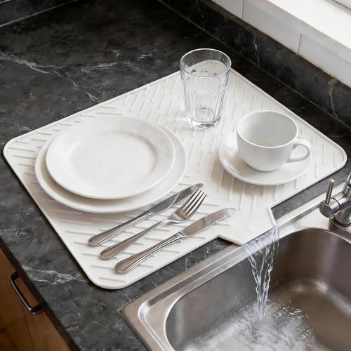 Silicone Dish Drying Mat for Kitchen Counter, 23" x 17" White-1pcs by SCYFREID