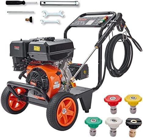 VEVOR Gas Pressure Washer, 4400 PSI 4.0 GPM, Gas Powered Pressure Washer with Copper Pump, Spray Gun and Extension Wand, 5 Quick Connect Nozzles, for Cleaning Cars, Homes, Driveways, Patios by VEVOR