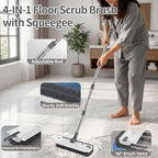 3 in 1 Floor Scrub Brush,Floor Scrubber with Squeegee and Tweezer, Push Broom with Long Handle,Heavy-Duty Stiff 90° Bristle Broom for Patio,Shower, Garage,Deck,Tile, Concrete & Wood Surface (White) - Image 3
