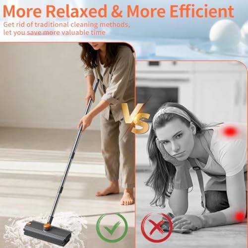 3 in 1 Floor Scrub Brush,Floor Scrubber with Squeegee and Tweezer, Push Broom with Long Handle,Heavy-Duty Stiff 90° Bristle Broom for Patio,Shower, Garage,Deck,Tile, Concrete & Wood Surface - Image 6