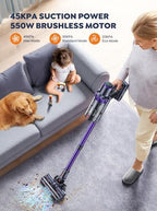 Cordless Vacuum Cleaner, 2 Batteries 110 Mins Runtime Vacuum Cleaners for Home, 45KPA 550W Stick Vacuum with Brushless Motor, Automatically Adjust Suction, Handheld Vacuum for Pet Hair/Carpet/Floor - Image 3