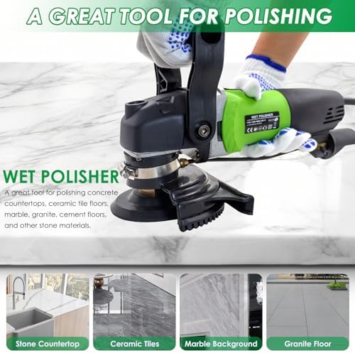 800W Electric Wet Stone Polisher 4'' Variable Speed Grinder Buffing Machine, Countertop Concrete Polisher with 7PCS Diamond Polishing Pads for Granite, Tile, Cement Floor - Image 3