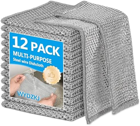 12PK Upgrade Non Scratch Wire Dishcloth, Silver Mesh Dish Cloths. by WYDZKJ