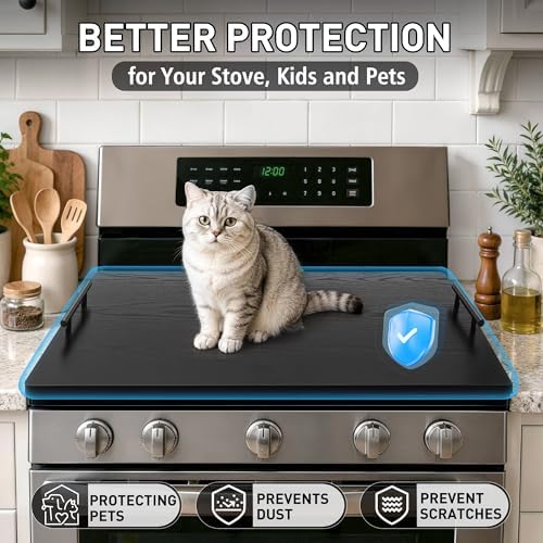 Noodle Board Stove Cover with Handles, Stove Top Covers for Gas Burners and Electric Stove, Wood Stove Cover Board Decorative Serving Tray Kitchen Sink Cover (Black) - Image 4