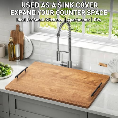 Noodle Board Stove Cover with Handles, Stove Top Covers for Gas Burners and Electric Stove, Wood Stove Cover Board Decorative Serving Tray Kitchen Sink Cover for Counter Space (Brown) - Image 6