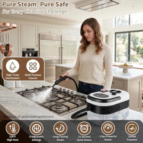 Steam Cleaner Handheld High Pressure, Portable High Power Steam Cleaner, Handheld Steam Cleaner Cleaning Grout With Large Water Tank & 18 Accessories For Car Floor Black - Image 2