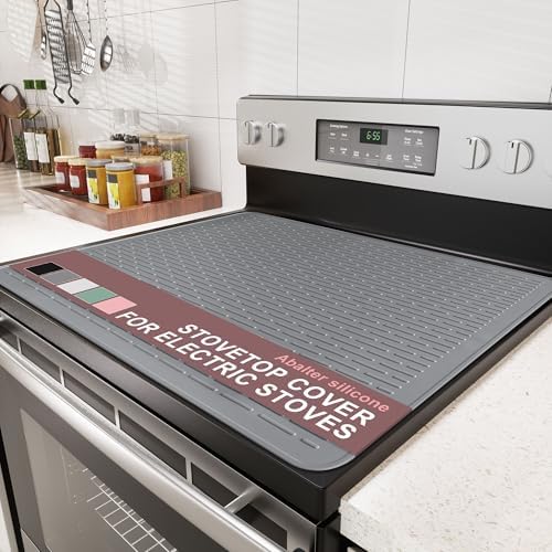 Stove Top Cover for Electric Stove - Food Grade Ceramic Stove top Cover, Silicone XXL Dish Drying Mat, Glass Cooktop Covers, Flat RV Range top Mats (Gray,28x20) by Abalter