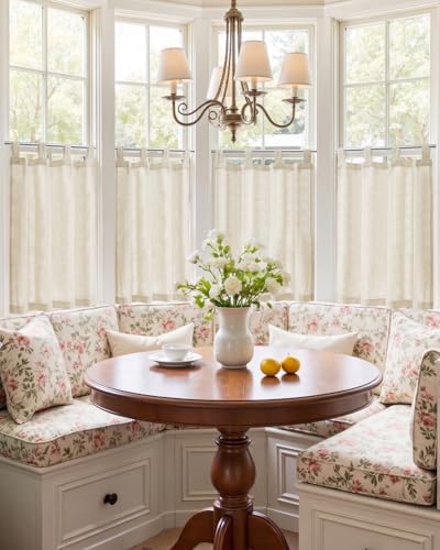 jinchan Linen Tier Curtains, Tab Top, 26x36, 2 Panels, Natural - Image 2