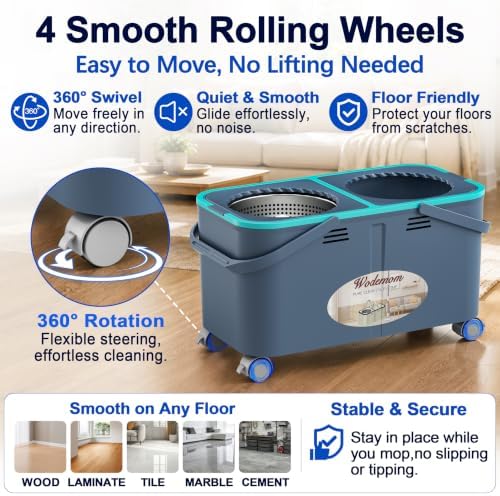 Easy-Rinse Mop Bucket Gen 2, Clean/Dirty Water Separation,Grey/Blue - Image 6