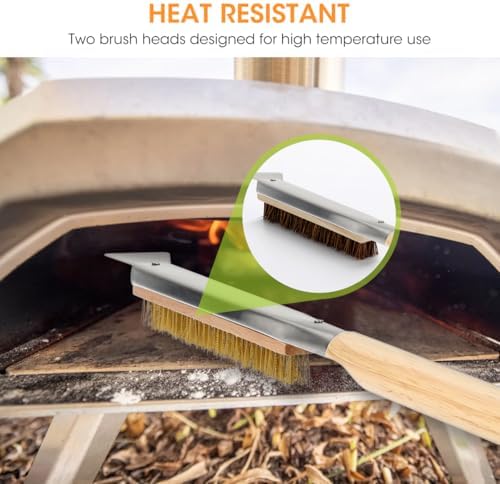 Aieve 26"" Pizza Oven Brush with Stone Scraper, Cleaning Brush and Scraper for Pizza Oven and Stone, Extra Long Handle and 2 Heat-Resistant Brush Heads, Wood, K4790A01 - Image 4