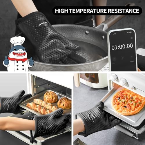 MAD SHARK Silicone Oven Mitts with Fingers Heat Resistant 450°F in Kitchen - Image 2