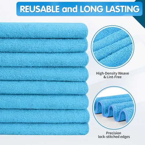 FIXSMITH Blue Microfiber Cleaning Cloth -Pack of 8, Highly Absorbent Cleaning Rags, 16"X12" All Purpose Cleaning Towels for Housekeeping, Kitchen, Car, Lint Free and Reusable Microfiber Towels - Image 3